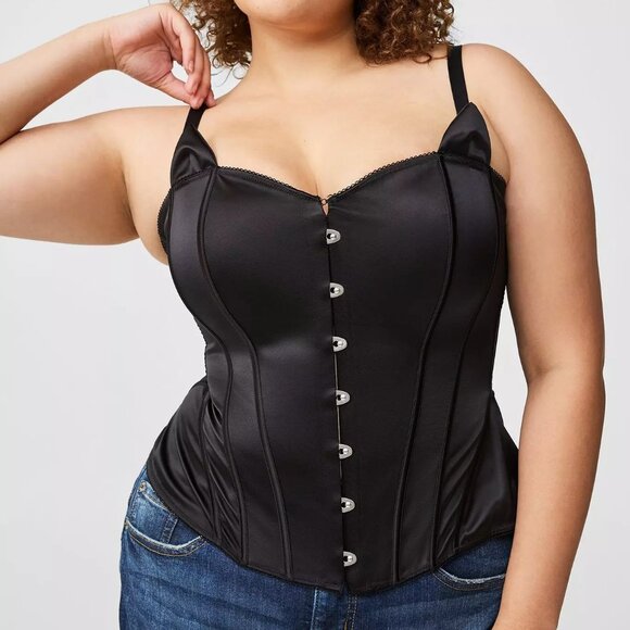 torrid Tops - TORRID Black Satin Cat Hook Front Bustier Size 2x